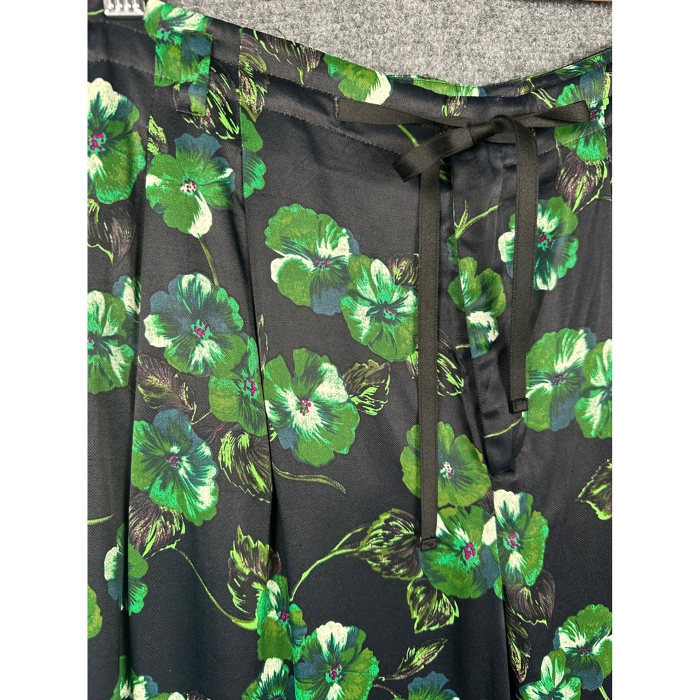 Anthropologie Elevenses Floral Wide Leg Satin Pants 8 Black Green Boho Chic - Picture 9 of 11
